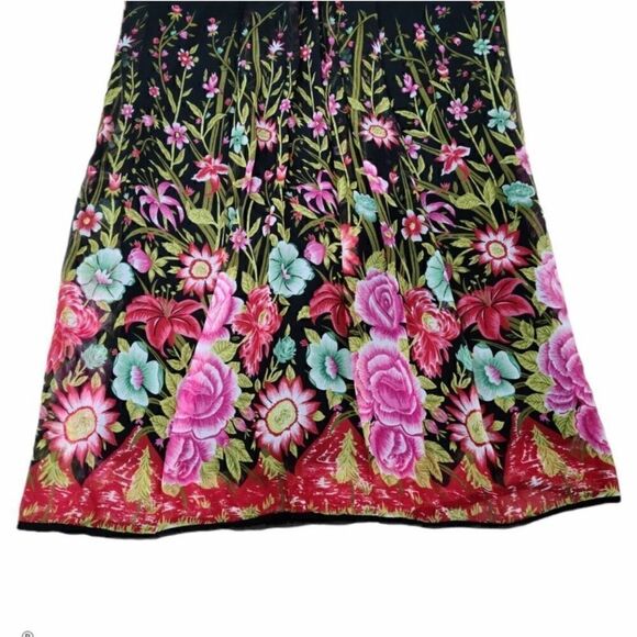 Lola P. Chiffon Shift Colorful Floral Black Dress Embellished Neck Pullover XL - Picture 4 of 10